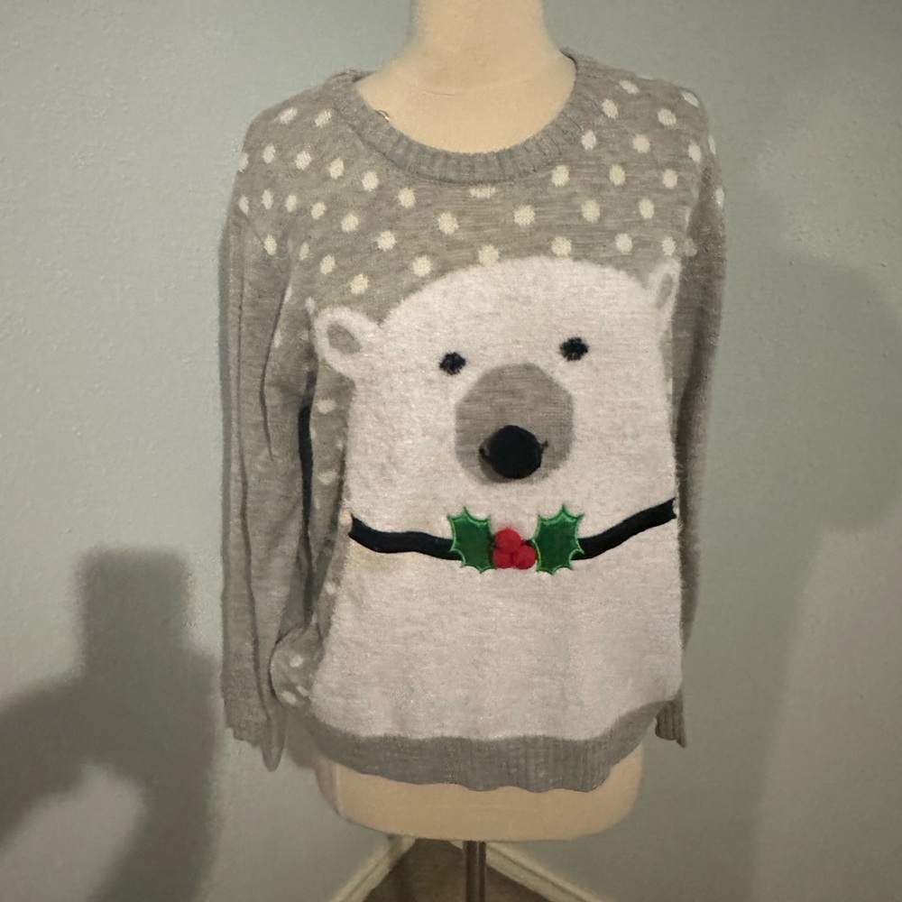 Love By Design Gray Polar Bear Holiday Sweater
